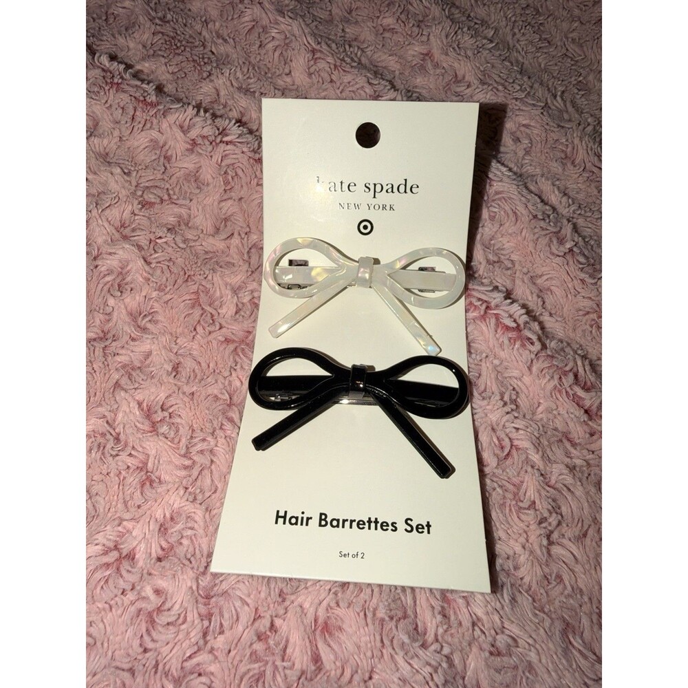 Kate Spade New York Target 2 pk Hair Bow Barrettes Black White NEW Set Delicate